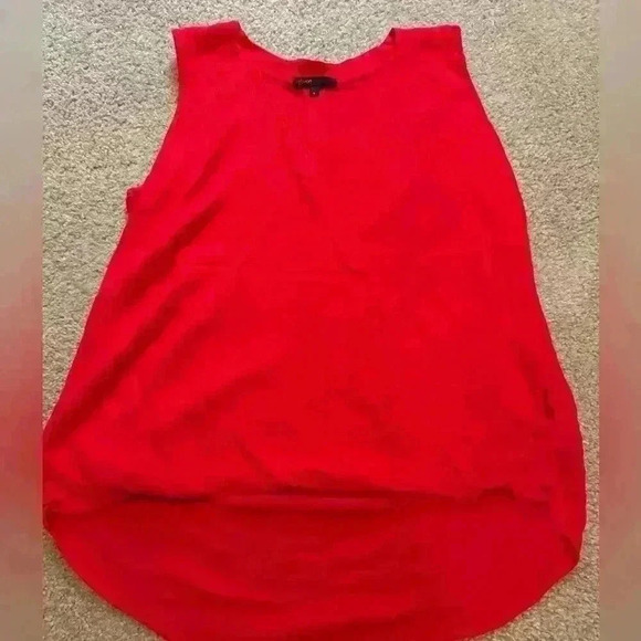 Gibson Women’s Large Tank Top Ruffle Holiday Patriotic Cherry Red Gauze Flowy - Picture 4 of 10